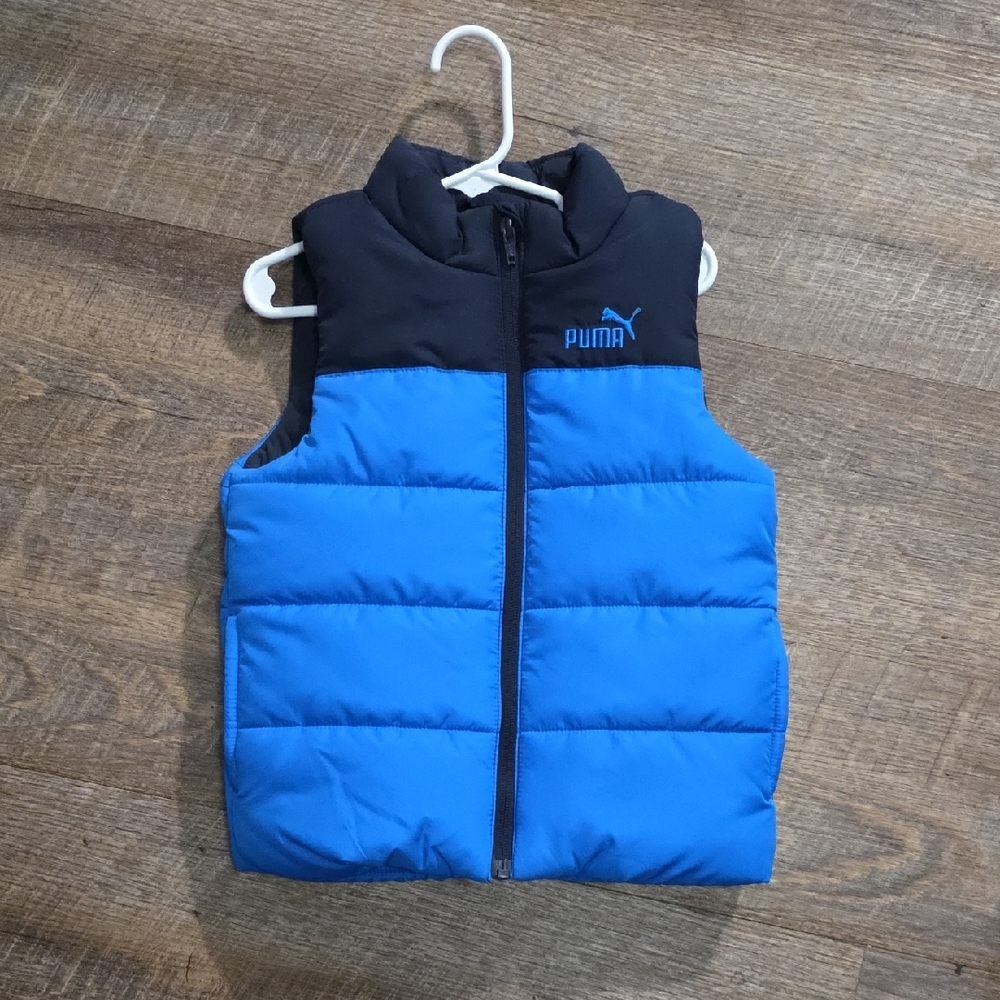 Puma Kids Black and Blue Puffer Vest